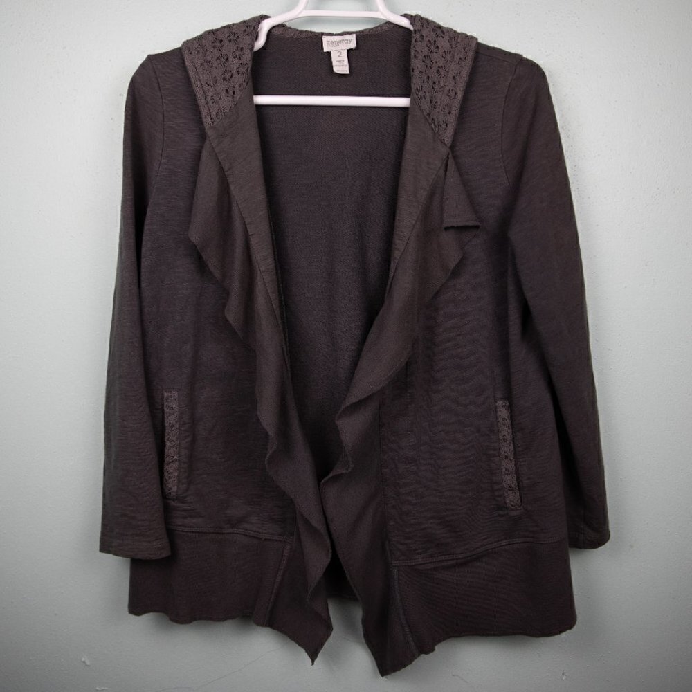 Zenergy by Chico's grey waterfall open hooded cardigan-2